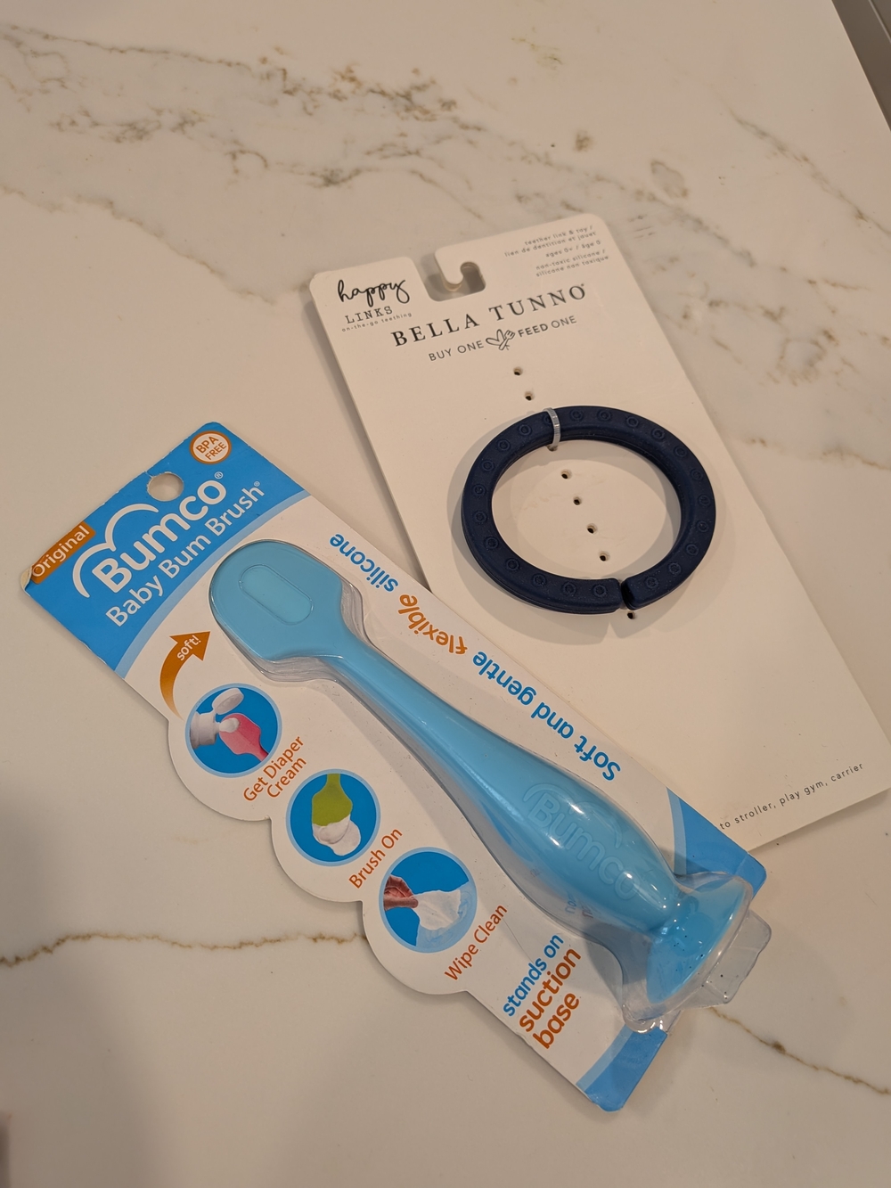 Bumco Baby Bum Brush in Light Blue + Navy Teething Ring